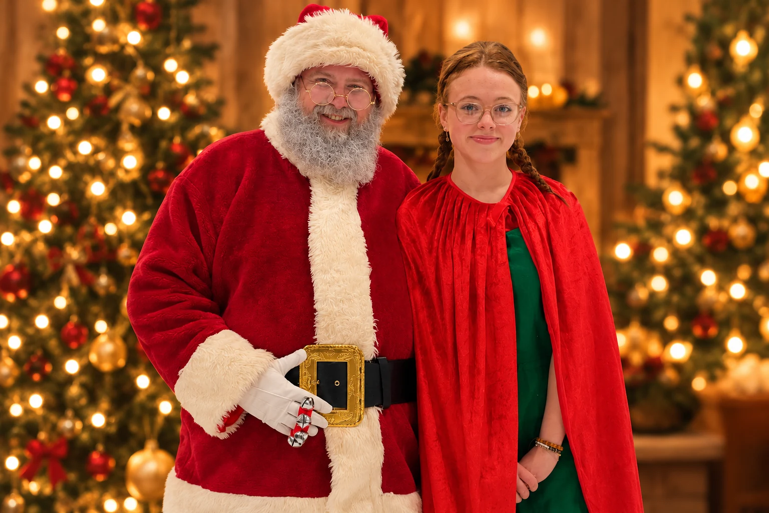 Santa Bryce and his helper in their Christmas outfits